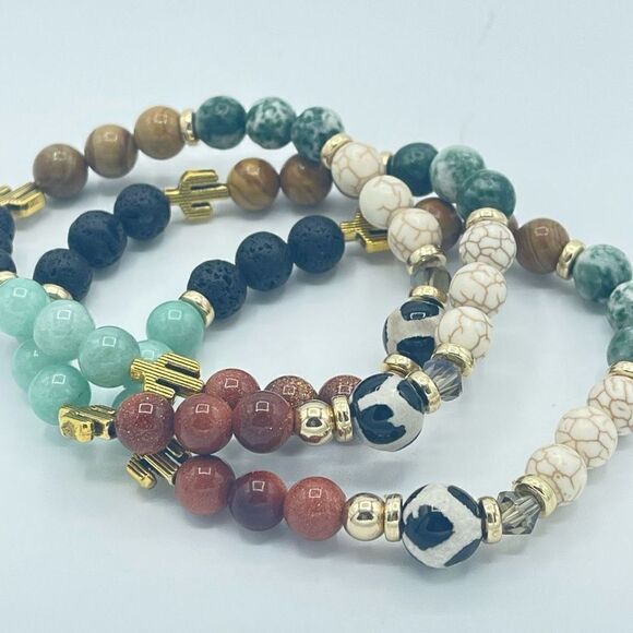 Desert cowgirl bling beaded stretch bracelet ONE NEW sandstone lava amazonite wo - Picture 2 of 7